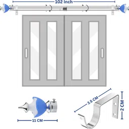 gloxy Light Blue, White Curtain Knobs, Curtain Rods, Rod Rail Bracket Metal image 2