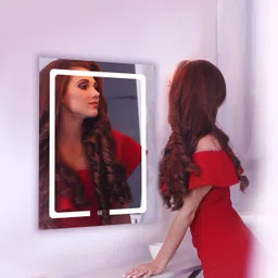 flipkart perfect homes Rectengale 18X24 inch Wall Mounting Mirror with Light Bathroom Mirror image 2