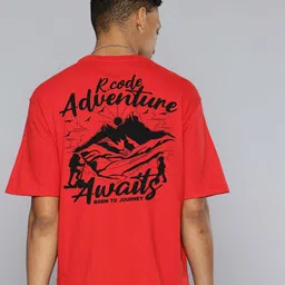 r.code by the roadster life co. Men Graphic Print Round Neck Polycotton Red T-Shirt image 2