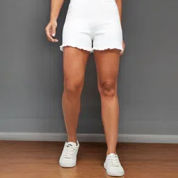 dolce crudo Solid Women Denim White Denim Shorts-picture-13