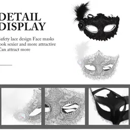 proberos 2 Pcs Masquerade Mask with Feather Women Venetian Halloween Cosplay Mask for Party Mask image 4
