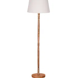 homesake Mid Century Modern Floor Wooden Lamp with Fabric Lampshade, White image 3