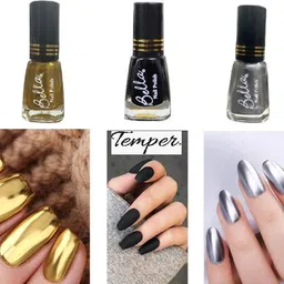 temper Long lasting High Gloss Shine Nail Polish combo Golden, Black, Silver-picture-14