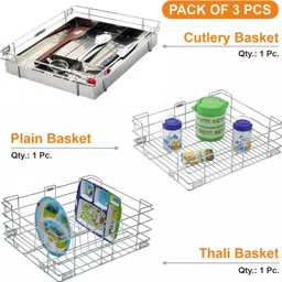smart slide Utensil Kitchen Rack Modular Kitchen Basket (17X20 Inch - Set of 3) Kitchen Accessories Steel image 2