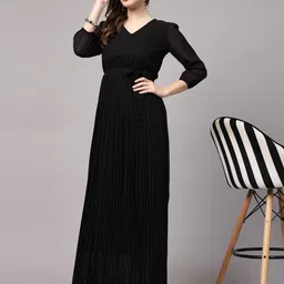 aayu Women Fit and Flare Black Maxi/Full Length Dress image 4