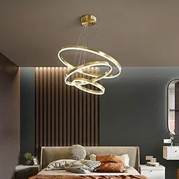 virya Modern Double 3 Ring LED Chandelier Lamp (Warm White, Gold) vr-cl27 Chandelier Ceiling Lamp image 4