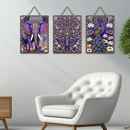artvibes Elephant Peacock Aesthetic Modern Art Decor Wooden Wall Hanging (WH_9643N) image 3
