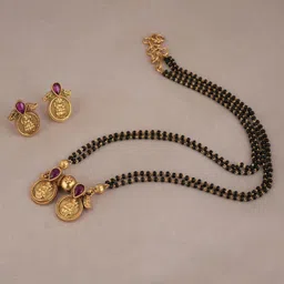 toyonix Antique gold finish Lakshmi beaded mangalsutra set Brass Mangalsutra-picture-19