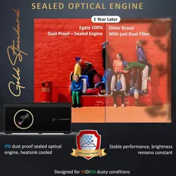 Egate Duster 10X (EGP531) (1000 lm / Remote Controller) 100% Dust Proof | Ultra Bright 1000 ISO Lumens & 2100FC | Auto (Focus + Keystone) | Native 1080p & 4k Ultra HDR |2 HDMI with ARC, Bluetooth & Dual-Band Wifi6 |Android TV | 2GB + 32GB Projector image 4