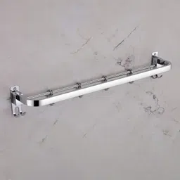 kuric 304 Grade Stainless Steel Folding Towel Rod with Hooks, Towel Bar, Hanger 24 inch 1 Bar Towel Rod image 2