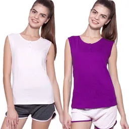 ap'pulse Pack of 2 Women Solid Henley Neck Pure Cotton Purple, Pink T-Shirt-picture-23