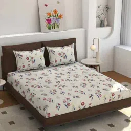 180 TC Microfiber Floral Double Bedsheet with 2 Pillow Covers (Maroon, 245x228 CM)-image-66