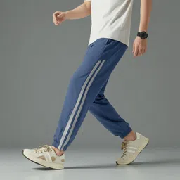 nivedanm Men Striped Blue Track Pants image 3