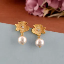 Femme Jam 925 Sterling Silver Pearl / Moti Gold Plated Dangle Drop Earrings for Women White Gold Pearl Dangle Earring-picture-22