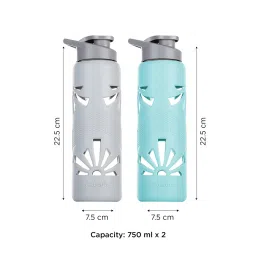 glasafe Mist Green & Grey 750Ml Each Clear Grip Borosilicate Glass With Protective Silicone Sleeve (Set Of 2) Water Bottle image 4