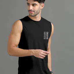 triptee Men Printed Round Neck Pure Cotton Black T-Shirt image 1