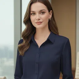 prieto Women Regular Fit Solid Button Down Collar Formal Shirt image 4