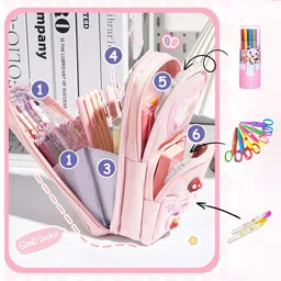 akvanar Pencil pouch 3 Compartment Stationery Pencil Case Large Capacity school 1 Art Canvas Pencil Box image 3