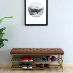 bohemiana from pepperfry Melly Metal Shoe Bench In Gold Finish With Seating image 1