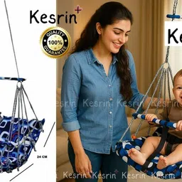 kesrinplus Baby Swing Jhula for Kids 6 Months to 5 Years Foldable Cotton Seat Safety Belt Swings image 5