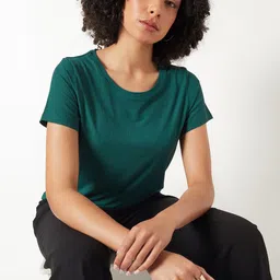 max Women Self Design Round Neck Polyester Green T-Shirt-picture-11