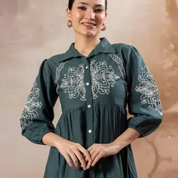 amarasha Women Fit and Flare Green Knee Length Dress image 4