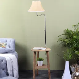 sapphire Silver Cream Iron Shade Shelf Floor Lamp With Wood Base image 3