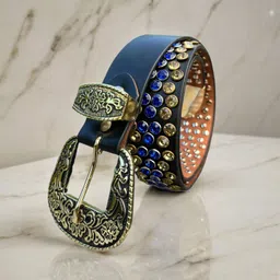 hidehouse Men Casual, Evening, Party Black, Blue, Gold Genuine Leather Belt image 2