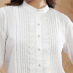 globus Women Regular Fit Solid Mandarin Collar Casual Shirt image 4