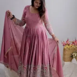 tilki Embroidered Pure Silk Stitched Flared/A-line Gown image 3