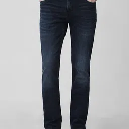 Men Slim Mid Rise Dark Blue Jeans-image-20