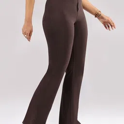 blissclub Women Regular Fit Brown Cotton Blend Trousers-picture-17