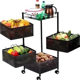 4 Layer with Top Layer Kitchen Rotating Trolley, Fruit & Vegetable Storage Iron Kitchen Trolley-image-77