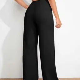 next one Women Loose Fit Black Lycra Blend Trousers image 3