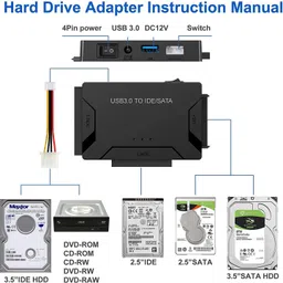 microware USB 3.0 to IDE/SATA Converter Hard Drive Adapter with Power Switch for 2.5"/3.5"SATA HDD/SSD & IDE HDD Drives Optical Drive, Support 6TB, Include 12V 2A Power Adapter & USB 3.0 Cable USB Adapter image 5
