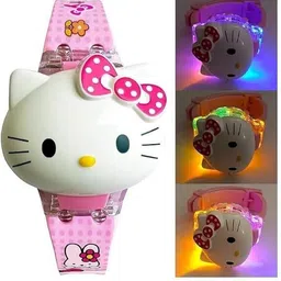 kanvictz Hello Kitty Multicolor Lights 3D Cute Cartoon Multi Function Silicon Strap Kid's Digital Watch - For Girls Hello Kitty Action Figure Glowing Light & Musical | Gift Watch for Kids Age 3-10 image 2