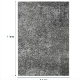 saral home Grey Shaggy Polyester 5 ft x 7 ft Machine Made Carpet image 2