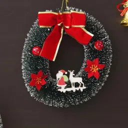 ecraftindia Multicolour Plastic Santa & Reindeer Design Christmas Wall Hanging image 1