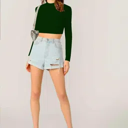 dream beauty fashion Casual Regular Sleeves Solid Women Dark Green Top image 4