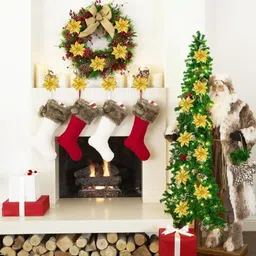 sesonby Golden Glitter Poinsettia Artificial Flowers Christmas Xmas Tree Ornaments Hanging Ornaments Pack of 10 image 5