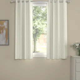 Off White Polyester Abstract 5ft Semisheer Eyelet (2 pc) Window Curtains by ROSARAHOME image 1