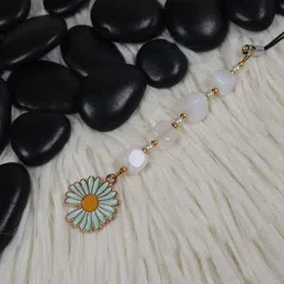 Threads & Beads Mobile charm with white beads and cute sea green daisy charms Phone Charm image 2