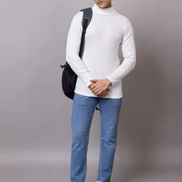 bab Men Solid High Neck Black, White Sweater image 4