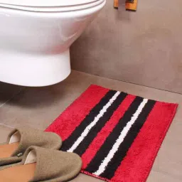 Maroon Geometric Microfibre 23x15 Inches AntiSkid Bath Mat by Luxe Home International-image-37