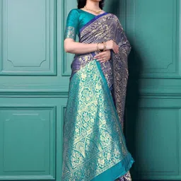 jay khodiyar embroidery Woven, Floral Print, Geometric Print Bollywood Jacquard Saree image 2