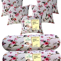 actos Microfibre Bolster Pack of 7 Floral Combo Set Of 5 Cushion And 2 image 2