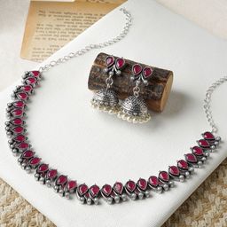 TEEJH Stone-Studded & Beaded Oxidised Jewellery Set-picture-42