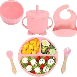 nivkez 6 Pcs Silicone Baby Feeding Set with Suction Plate, Bowl, Cup, Spoon, Fork, Bib - BPA Free -Silicone-picture-12
