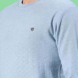 v-mart Men Self Design Round Neck Blue Sweater image 4