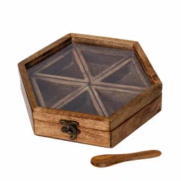 Handcrafted 6 Compartment Mango Wood Spice Box by eCraftIndia image 4